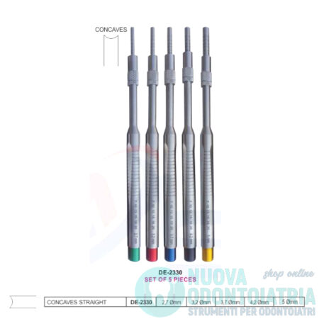 Osteotomi Piccolo Rialzo del Seno Mascellare Kit da 5 Osteotomi Concavi Dritti